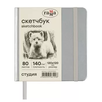 Скетчбук Гамма "Студия" 120*120 мм 80 л 140 г, серебро, твердая обложка, на резинке, слоновая кость