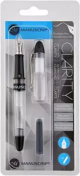 Ручка перьевая Manuscript Clarity handwriting nib, черный корпус, 2 чёрных картриджа, блистер