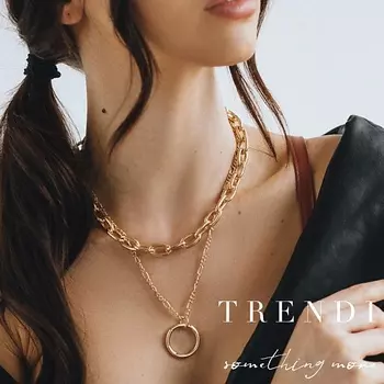 TRENDI Колье на шею чокер и цепочка с подвеской колечко под золото