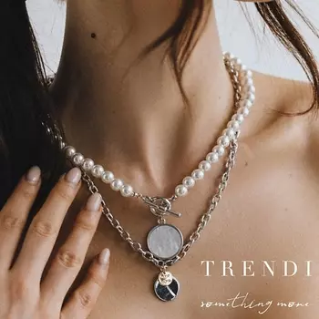 TRENDI Колье на шею женская цепь жемчуг кулон - подвеска под жемчуг под золото