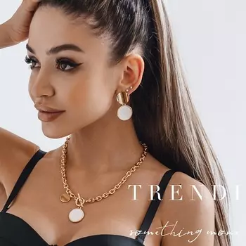 TRENDI Серьги медальон графит под золото