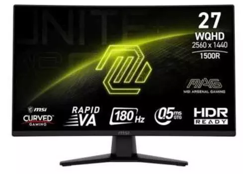 Монитор 27" MSI MAG 274CQF 9S6-3CE31T-015 Black, Curved 1500R, 16:9, Rapid VA, 2560x1440, 0,5ms, 300cd, 180Hz, 2*HDMI/DP
