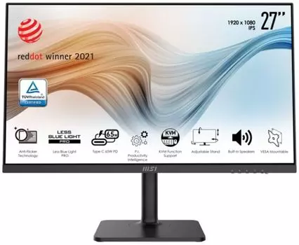 Монитор 27" MSI Modern MD272P 9S6-3PB19H-048 16:9 FHD, 5ms(GTG), 1000:1, 100M:1, 250nit, 75Hz, 178/178, HDMI, DP, USB-C, 2xUSB, USB 2.0 Type-B, Speake