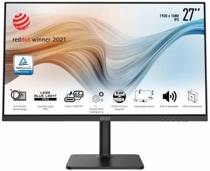 Монитор 27" MSI Modern MD272P 9S6-3PB19H-064 1920x1080, 16:9, IPS, 75Hz, 5ms(GTG), 1000:1, 100M:1, 250nit, 178/178, HDMI, DP, USB-C, 2*USB 2.0 Type-A,