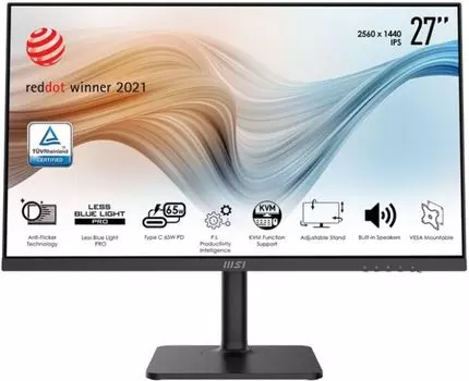 Монитор 27" MSI Modern MD272QP 2560x1440/матовый/IPS/75Hz/4ms/flat/HDMI/DP/USB-C/2*USB 2.0 A/USB 2.0 B/black