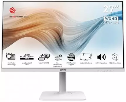 Монитор 27" MSI Modern MD272QPW 9S6-3PB19H-231 2560x1440 IPS LED 16:9 HDMI M/M матовая HAS Piv 250cd 178гр/178гр 75Hz DP 2K USB белый