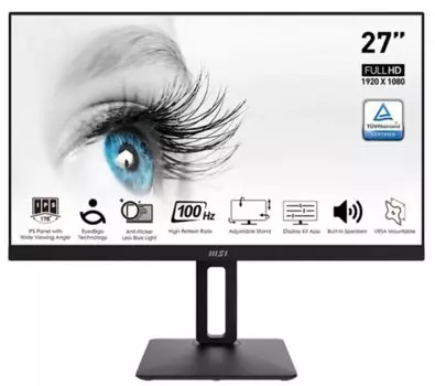 Монитор 27" MSI PRO MP271AP 9S6-3PA29T-086 1920x1080, 16:9, IPS Flat, 1ms(MPRT), 1000:1, 100M:1, 300nit, 178/178, HDMI 1.4b, DP 1.2a, VGA, Speaker, Ti