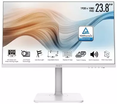 Монитор 23,8" MSI Modern MD241PW 9S6-3PA5FH-058 16:9 FHD, IPS Flat, 5ms(GTG), 75Hz, 1000:1, 100K:1, 250nit, 178/178, HDMI, USB-C, Tilt, Swivel, Height
