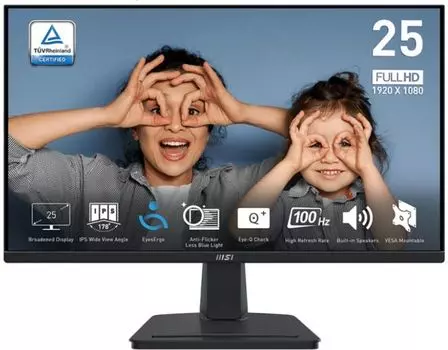Монитор 24,5" MSI PRO MP251 9S6-3PC2CM-032 1920х1080, 1мс, 300 кд/м2, 1300:1, 178°/178°, IPS, 16:9, 100 Hz, VGA, HDMI, Tilt, Speakers