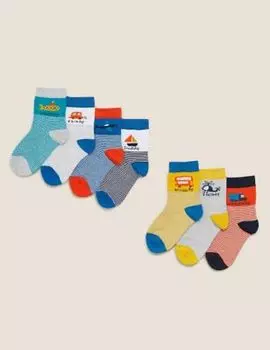 Хлопковые носки дни недели с ярким принтом (7 пар), Marks&amp;Spencer