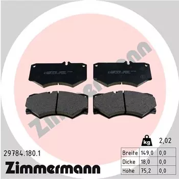 Тормозные колодки дисковые передняя ось ZIMMERMANN 29784.180.1