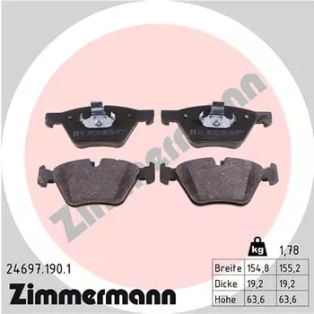 Тормозные колодки дисковые передняя ось ZIMMERMANN 24697.190.1