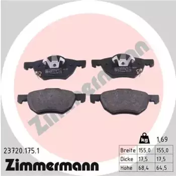 Тормозные колодки дисковые передняя ось ZIMMERMANN 23720.175.1