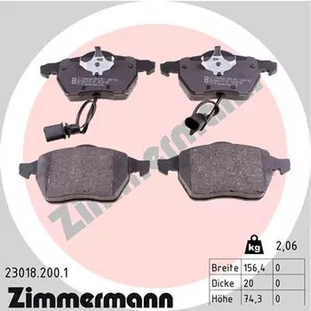 Тормозные колодки дисковые передняя ось ZIMMERMANN 23018.200.1