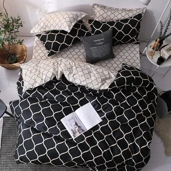 Черный комплект постельного белья с узором «судоку» King Queen Double Twin Single Size 135x200cm