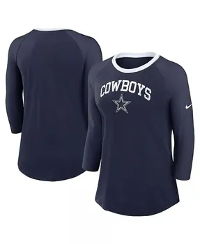 Женская темно-синяя футболка с рукавом 3/4 реглан Dallas Cowboys Nike, белый