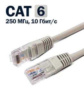 Кабель патч-корд U/UTP 6 кат. 10м Filum FL-U6-10M 26AWG(7x0.16 мм), омедненный алюминий (CCA), PVC, серый