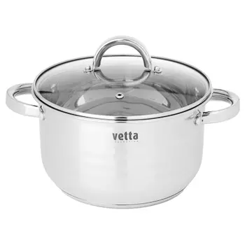 Кастрюля 4,0 л VETTA Фултон, нержавеющая сталь, стеклянная крышка