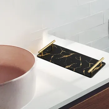 Элегантный мраморный поднос для стильного домашнего декора Black Rectangle