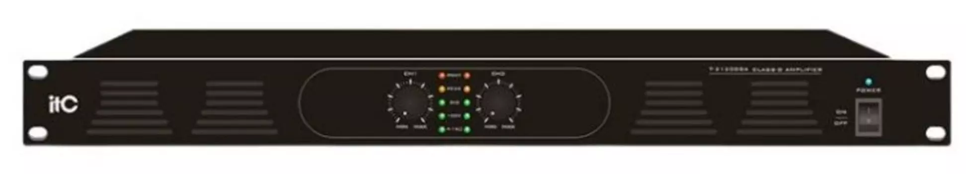 Усилитель ITC T-2120DSA двухканальный Class-D, 2х120W, 100V/4Ohm, 1U высота, управление громкостью на передней панели.