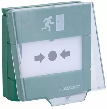 Устройство AccordTec AT-H200-GN разблокировки двери с восстанавливаемой вставкой, защитная прозрачная крышка, 2 группы контактов (ОБЩ, НЗ, НР)
