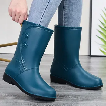 Fashion Rain Boots Women s Summer Waterproof Mid-Tube Low Heel Non-Slip Outdoor Fashion Car Wash Kitchen Work Rain Boots Size 36-40 36 фиолетовый
