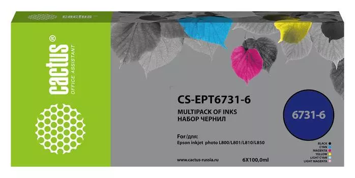 Чернила Cactus CS-EPT6731-6 T673 многоцветный 6xфл. 100мл для Epson L800/L810/L850/L1800