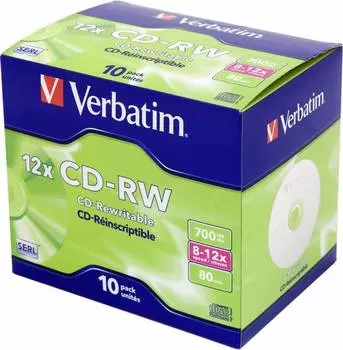 Диск CD-RW Verbatim 700Mb 12x (jewel case 10шт) (43148)