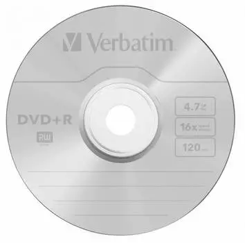 Диск DVD+R Verbatim 4.7Gb 16x (cake box 100шт) (43551)