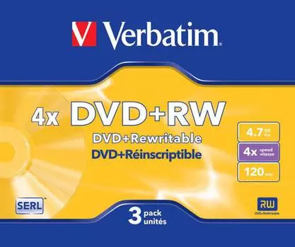 Диск DVD+RW Verbatim 4.7Gb 4x (slim case 3шт) (43636)