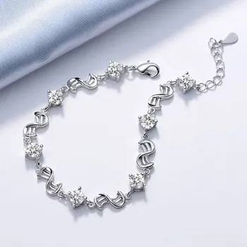 Crystal Love Фиолетовый Белый S925 Посеребренный браслет с цирконом Женские украшения