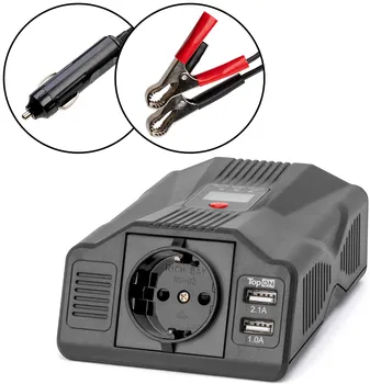 Инвертор автомобильный TopOn TOP-PI201 200W, 1 розетка, 2 USB, LCD экран, пиковая мощность 400W, черный