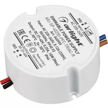 Блок питания ARJ-SP-40250-PFC-TRIAC-R (10W, 27-40V, 250mA) (Arlight, IP44 Пластик) 040959
