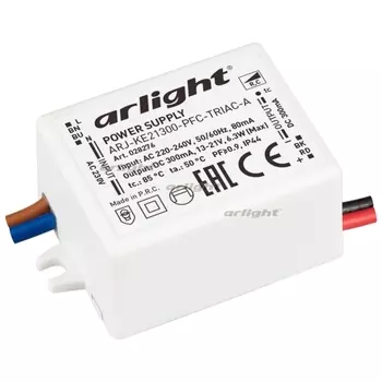 Блок питания ARJ-KE21300-PFC-TRIAC-A (6.3W, 300mA) (Arlight, IP44 Пластик) 028276