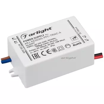 Блок питания ARJ-KE50300-PFC-TRIAC-A (15W, 300mA) (Arlight, IP44 Пластик) 028279