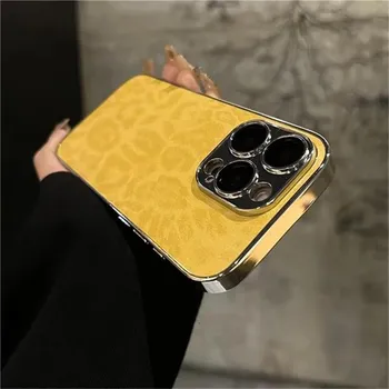 Для iPhone 16 Pro Max Роскошный леопардовый узор с покрытием Рамка Чехол для телефона для iPhone 11 12 13 14 15 16 Plus Защитная крышка объектива iPhone 11 чёрный