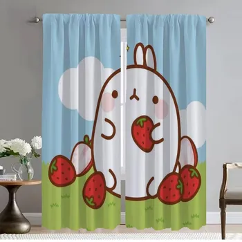 Modern Living Room Curtains 2 Pieces Molang Tulle for Bedroom Shades Halloween Decoration Partition Blackout Curtain Kitchen W50xH70cmx2pcs-CL