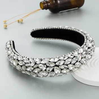 Женская повязка на голову Heming Baroque Rhinestone Gem с широкими полями - аксессуар для волос в европейском и корейском стиле чёрный