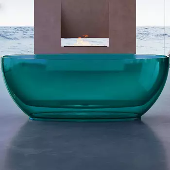 Акриловая ванна Abber Kristall AT9703 Aquamarin 170x75 см, отдельностоящая, бирюзовая, овальная, с донным клапаном