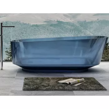 Акриловая ванна Abber Kristall AT9706 Saphir 170x80 см, отдельностоящая, синяя, овальная, с донным клапаном
