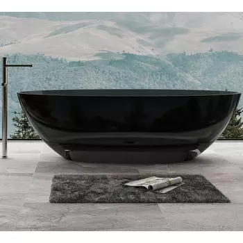 Акриловая ванна Abber Kristall AT9702 Onyx 180x85 см, отдельностоящая, черная, овальная, с донным клапаном