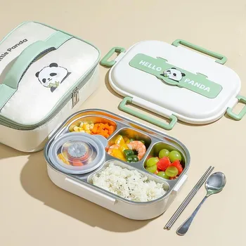 Ланч-бокс с отсеком Panda, 304 нержавеющая сталь, изоляция, бенто-бокс для студентов, портативные герметичные контейнеры для еды для офисных работников