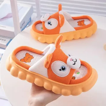 Fashion 2024 Linen Slippers Female Summer Cartoon Cute Four Seasons Couples Indoor Home Cotton and Linen Thick Soled Comfort Slippers 36-37 серый