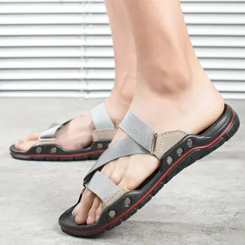 Fashion Summer Men Sandals PU Leather Dual-use Wear Method Flat Bottom Comfortable Anti-slip Beach Commercial Affairs Slippers Sandals 38 красный