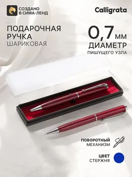 Ручка шариковая, подарочная, поворотная, в пластиковом футляре, бордовая с серебристыми вставками,