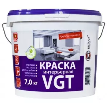 VGT ВД-АК-2180 7 кг, Краска интерьерная акриловая для стен (белоснежная)