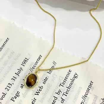 Ожерелье из камня тигровый глаз, винтажное, персонализированное, модное, легкое, роскошное, высокого качества, эллиптическая ключичная цепочка Niche