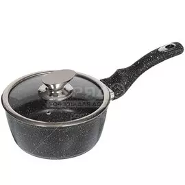 Ковш алюминий, антипригарное покрытие, 1.7 л, крышка стекло, Daniks, Олимп, CAS-1817-BLM, черный мрамор