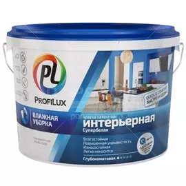 Краска воднодисперсионная, Profilux, PL-10L, латексная, интерьерная, влагостойкая, матовая, супербелая, 1.4 кг