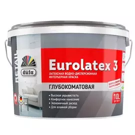 Краска воднодисперсионная, Dufa, Eurolatex 3, латексная, интерьерная, моющаяся, 2.5 л